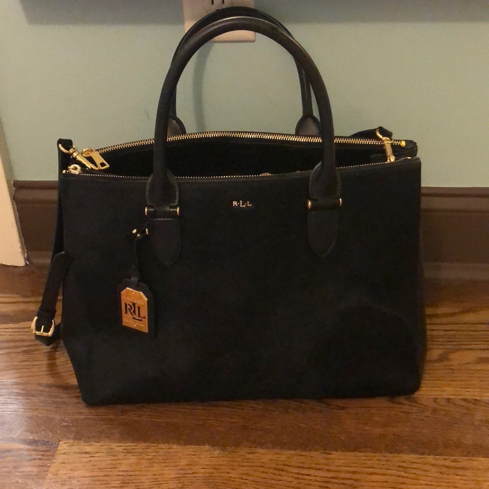 Lauren Ralph Lauren Black Calf Hair Satchel
